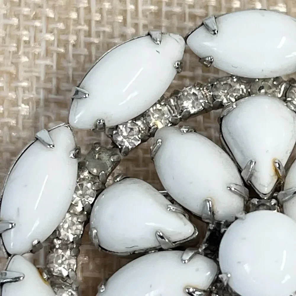 Vintage Krammer White Stones Faux Diamonds Brooch Pin MCM Granny Core 2